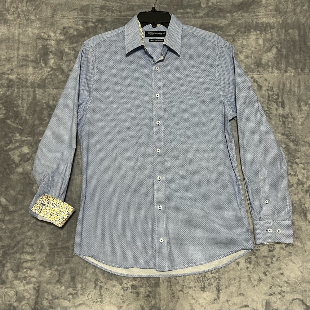 Nick Graham Stretch Mordern Fit Blue Long Sleeve Shirt Size Medium